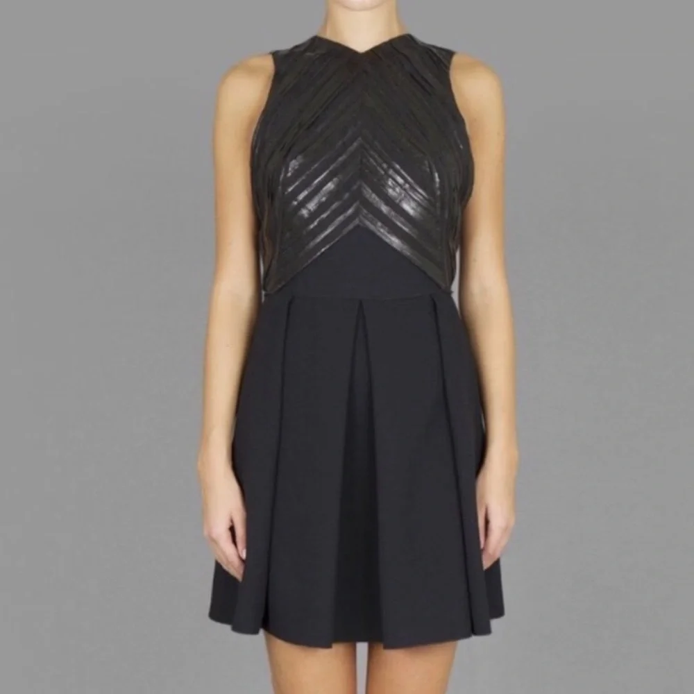 Proenza Schouler Foil Print Pleated Cloque Dress Black Metallic Sleeveless Sz 4